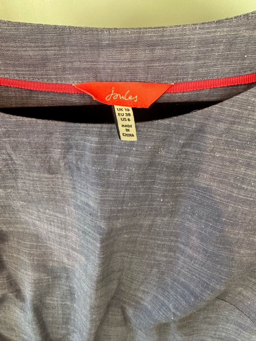 Joules Chambray mini dress with Red Trim